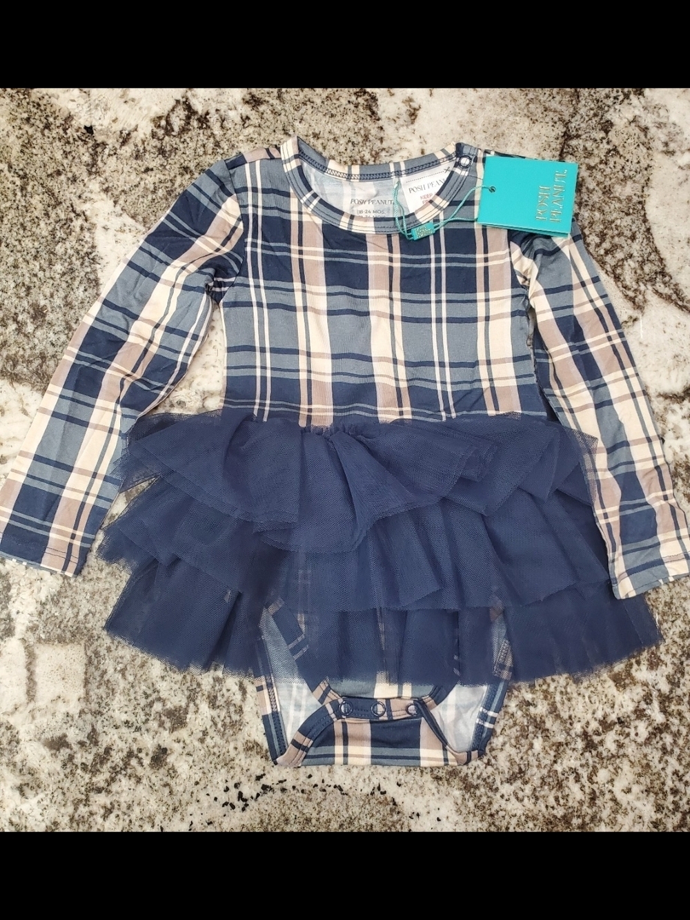 Posh Peanut Joseph Navy Plaid Tutu Bodysuit 18-24m Nwt